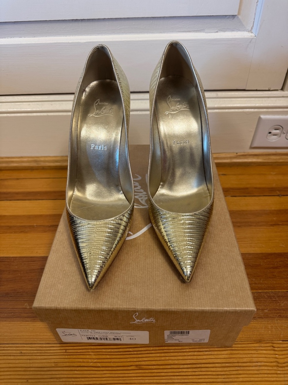 Christian Louboutin Metallic Gold Textured Kate 100s